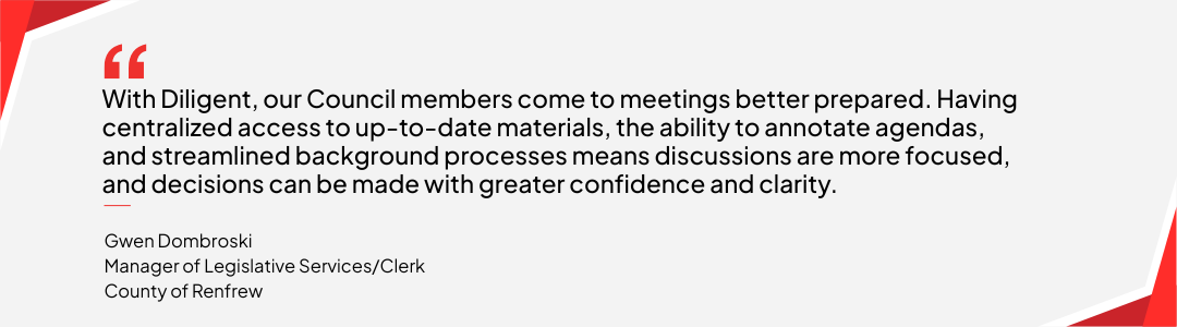 Gwen Dombroski quote about Diligent Community and local government