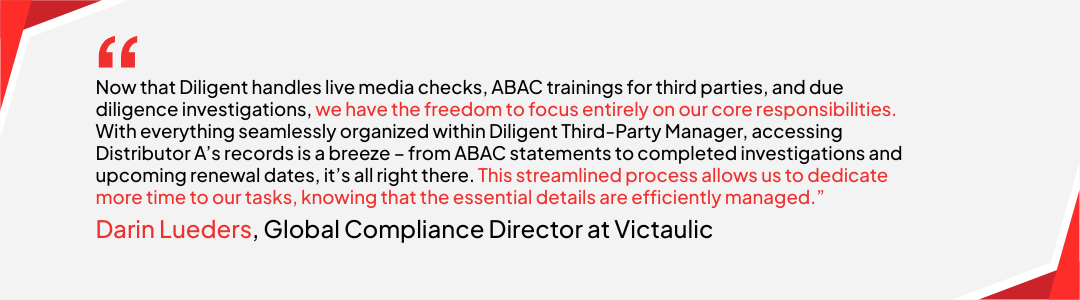 Dan Lueders, global compliance director at Victaulic speaking on how Diligent Third-Party Manager helps them with their third party risk management efforts