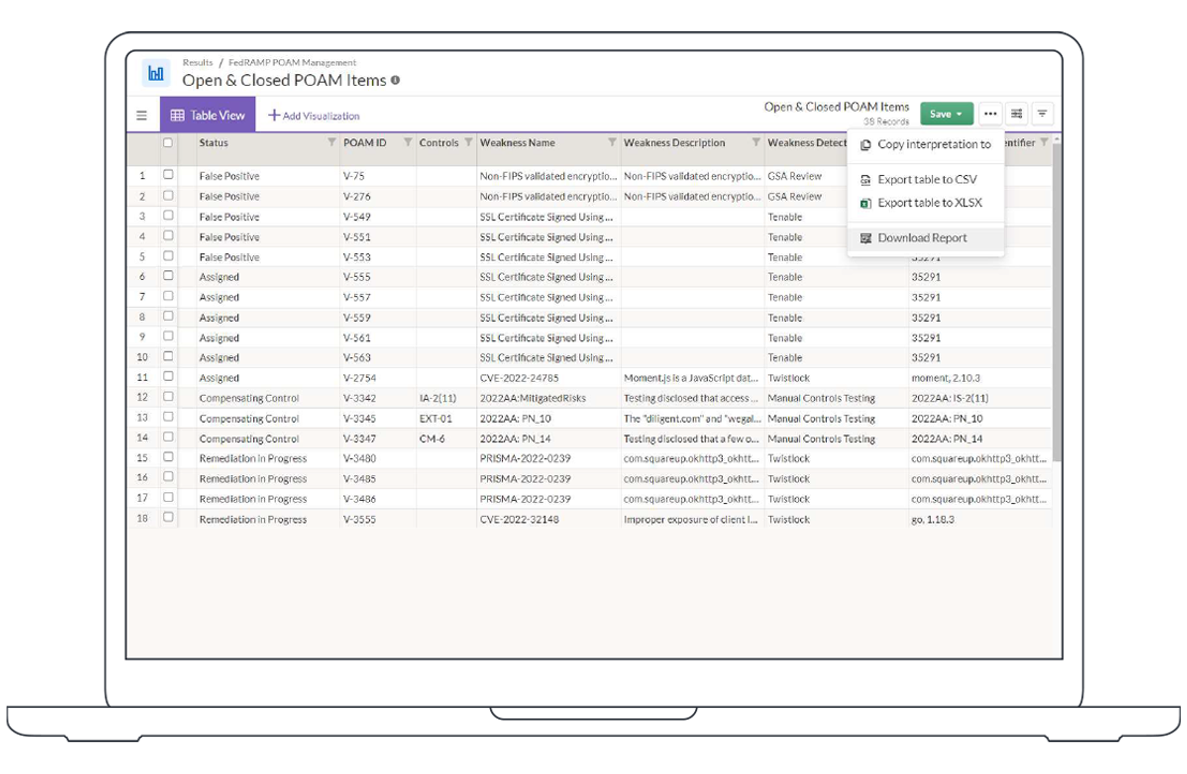 Diligent IT Compliance reporting export screenshot