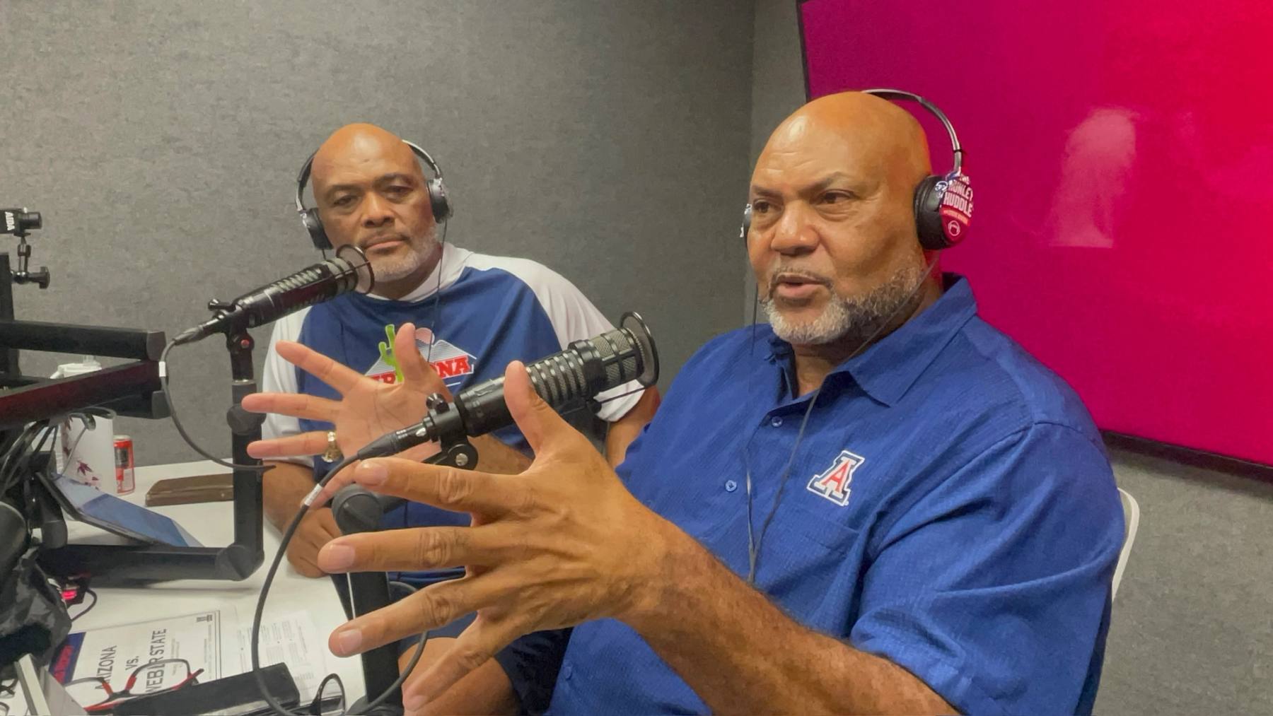 Ricky and LaMonte Hunley recording The Hunley Huddle in the studio