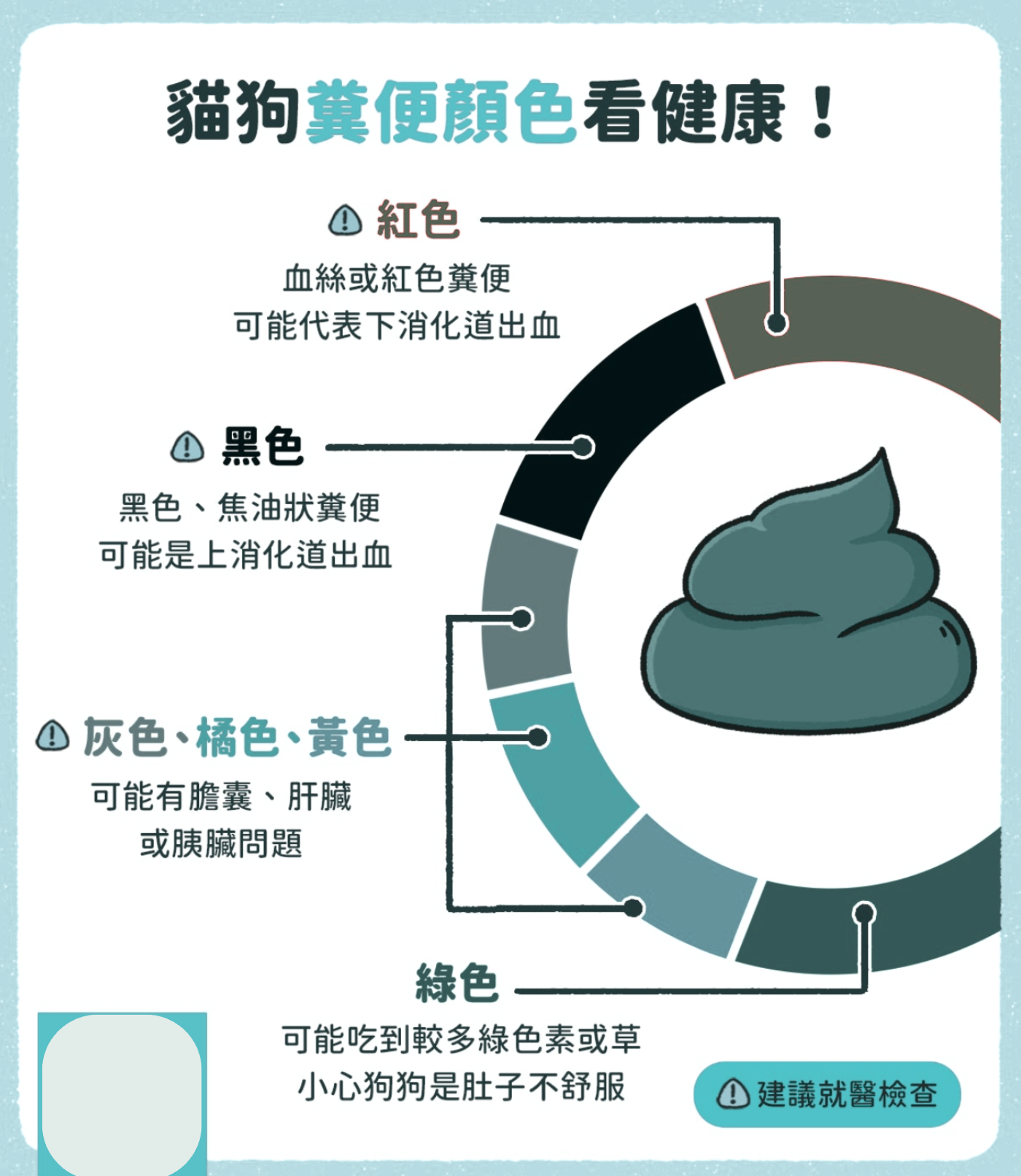 講到顏色，便便的不同顏色對應不同的健康狀態。（寵物，寵物食物，寵物糧食，貓罐頭，貓糧，寵物鮮食，寵物凍乾，寵物益生菌，寵物食品香港法例，寵物濕糧自製，寵物香港，寵物濕食比例，狗糧，狗狗濕糧香港，狗狗濕糧推薦）