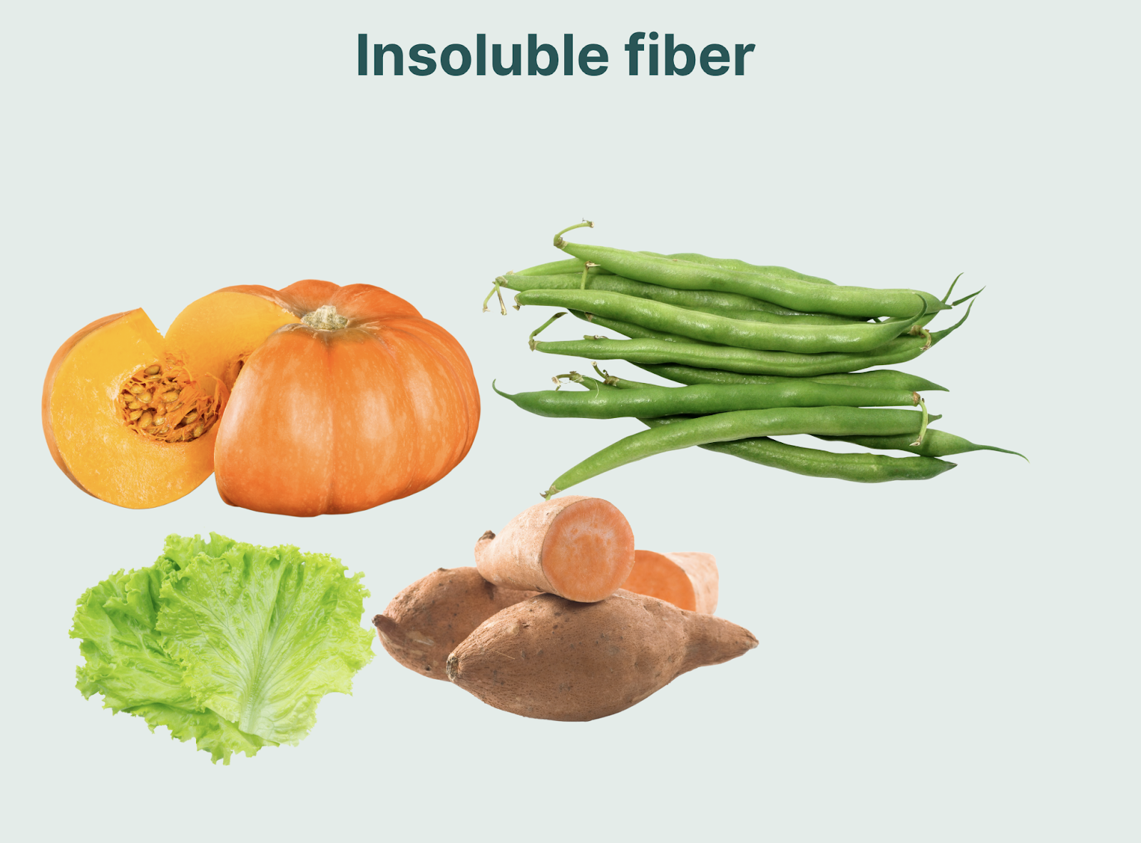 alt text: Fresh vegetables and whole grains high in insoluble fiber