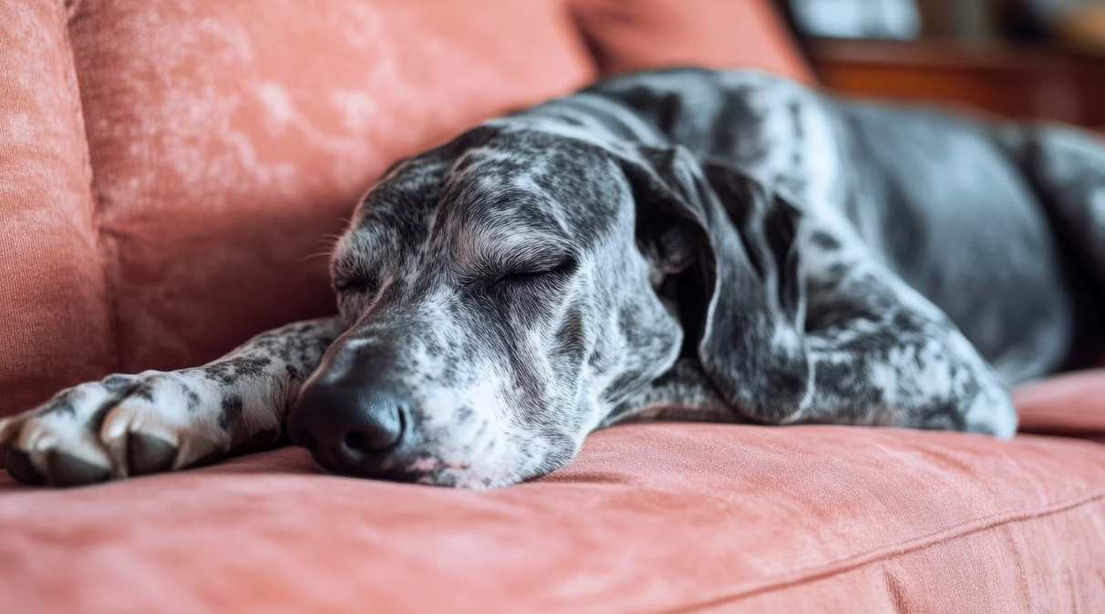 alt text: elderly dog resting comfortably on a cushion
