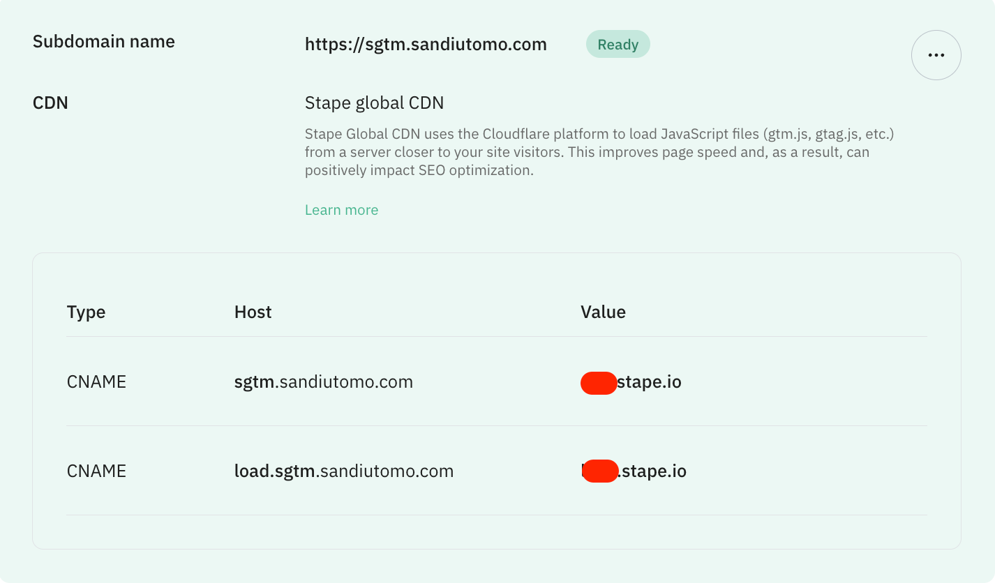 CNAME records generated by Stape