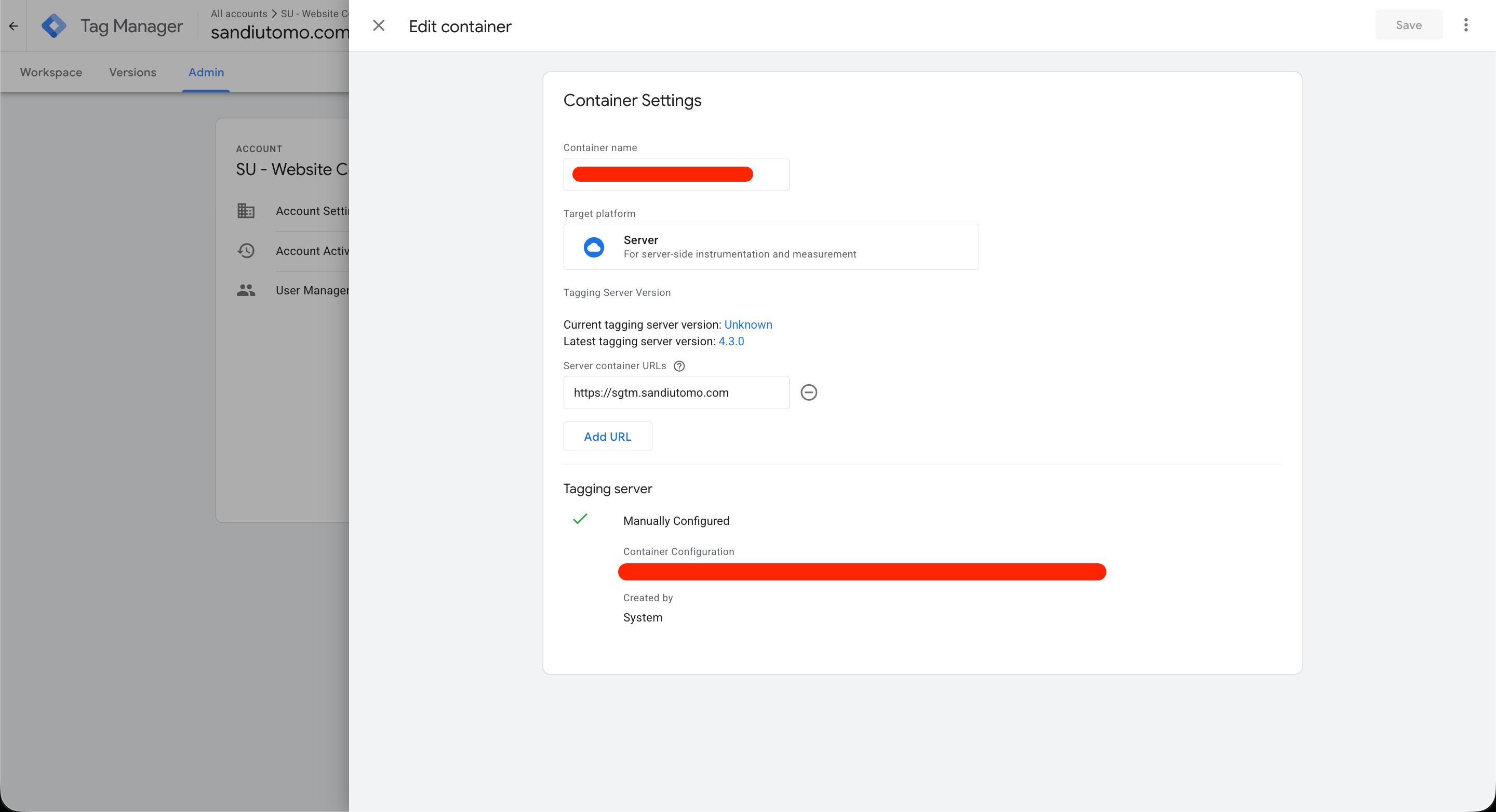 Server container URL update in sGTM admin interface
