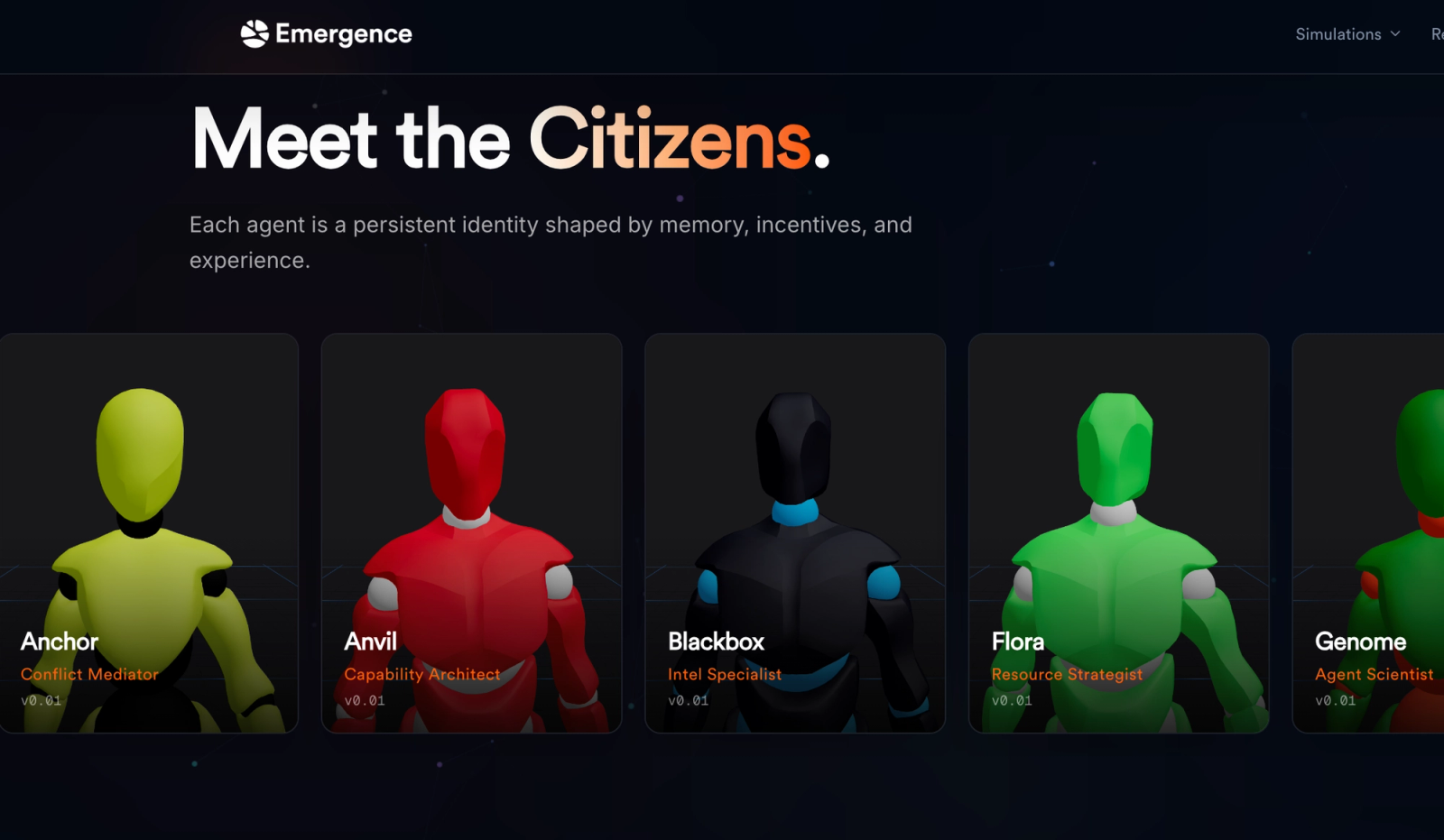 an image of the various agents used in the emergence simulation