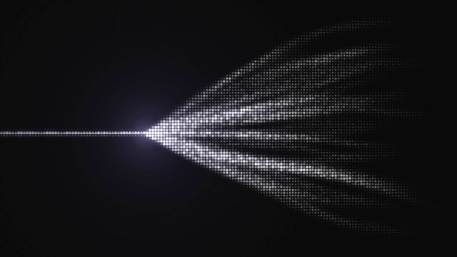A single line of light fans out into dozens of dotted tails on black: one frontier becoming a thousand.