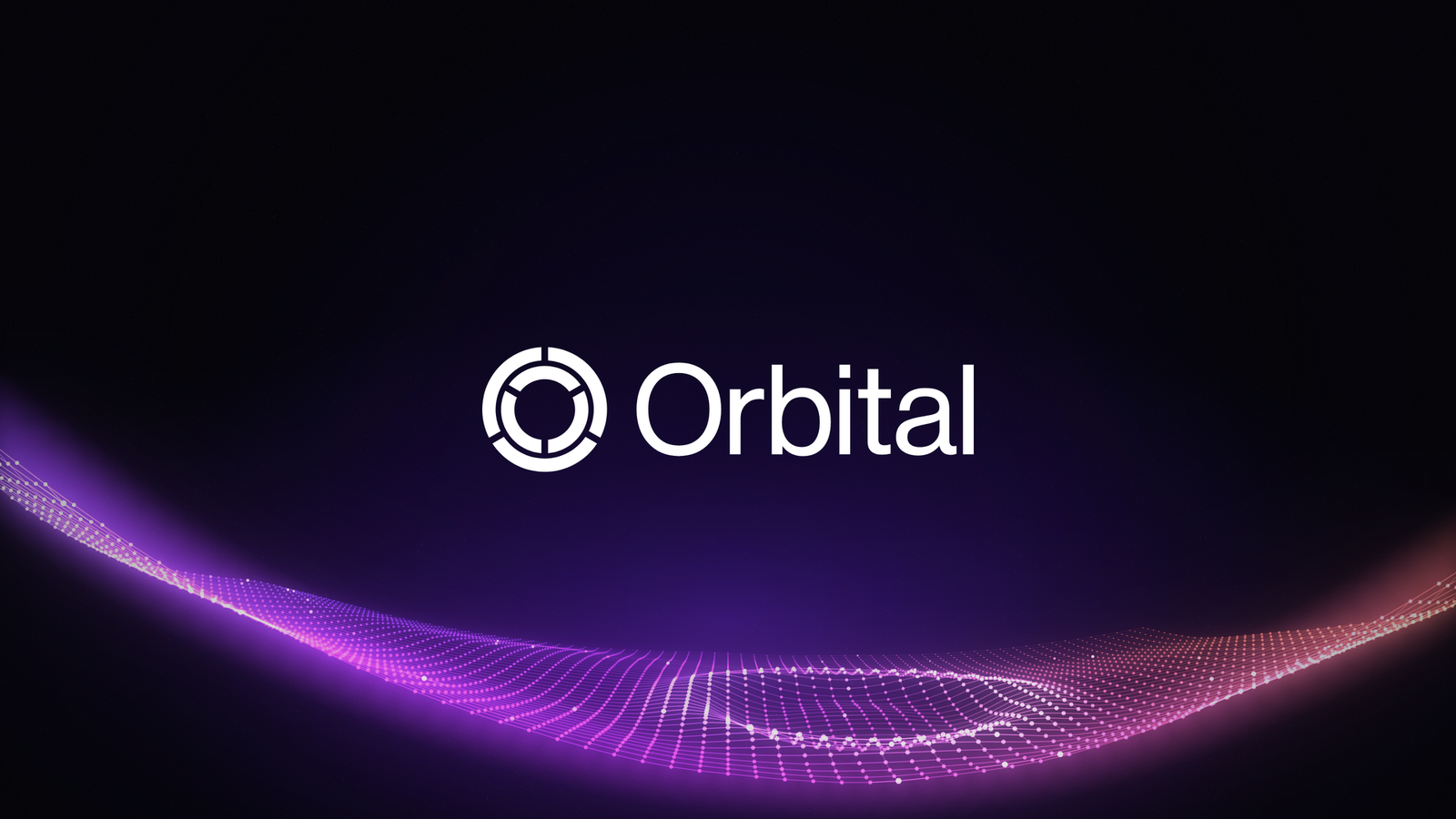 The Orbital logo above a violet-to-coral surface of glowing dots, with a ripple spreading across it.