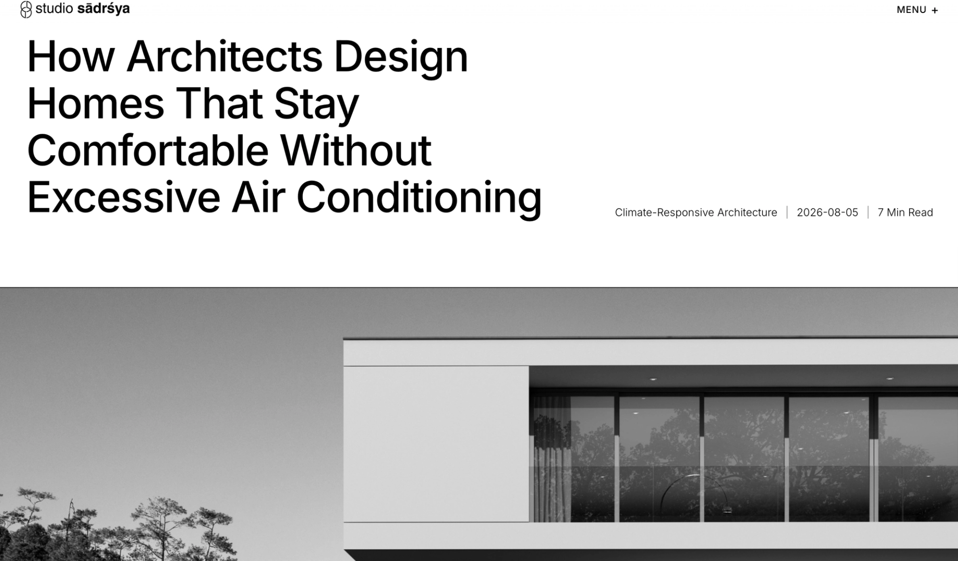 Studio Sadrsya research article page titled How Architects Design Homes That Stay Comfortable Without Excessive Air Conditioning