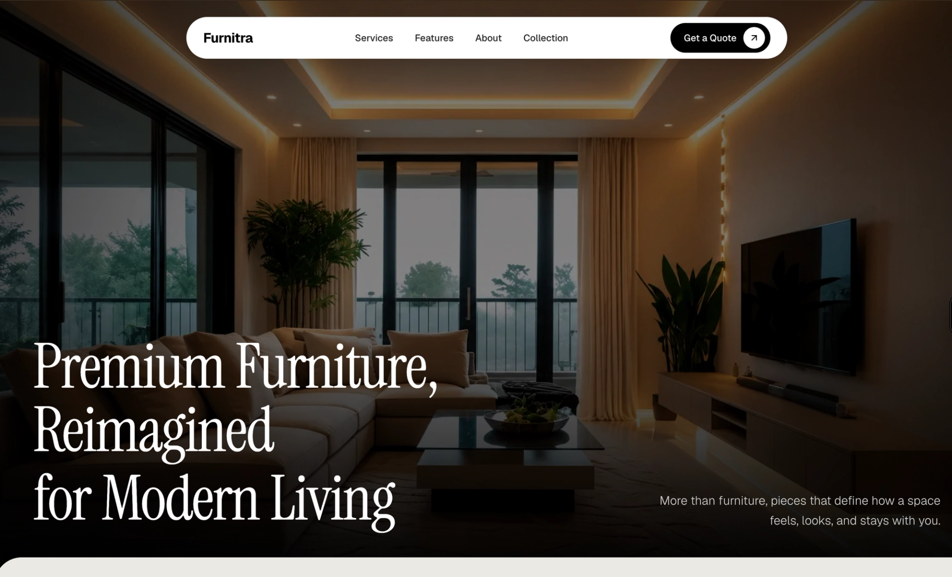 Talo Homes website hero with the headline Premium Furniture, Reimagined for Modern Living over a living room