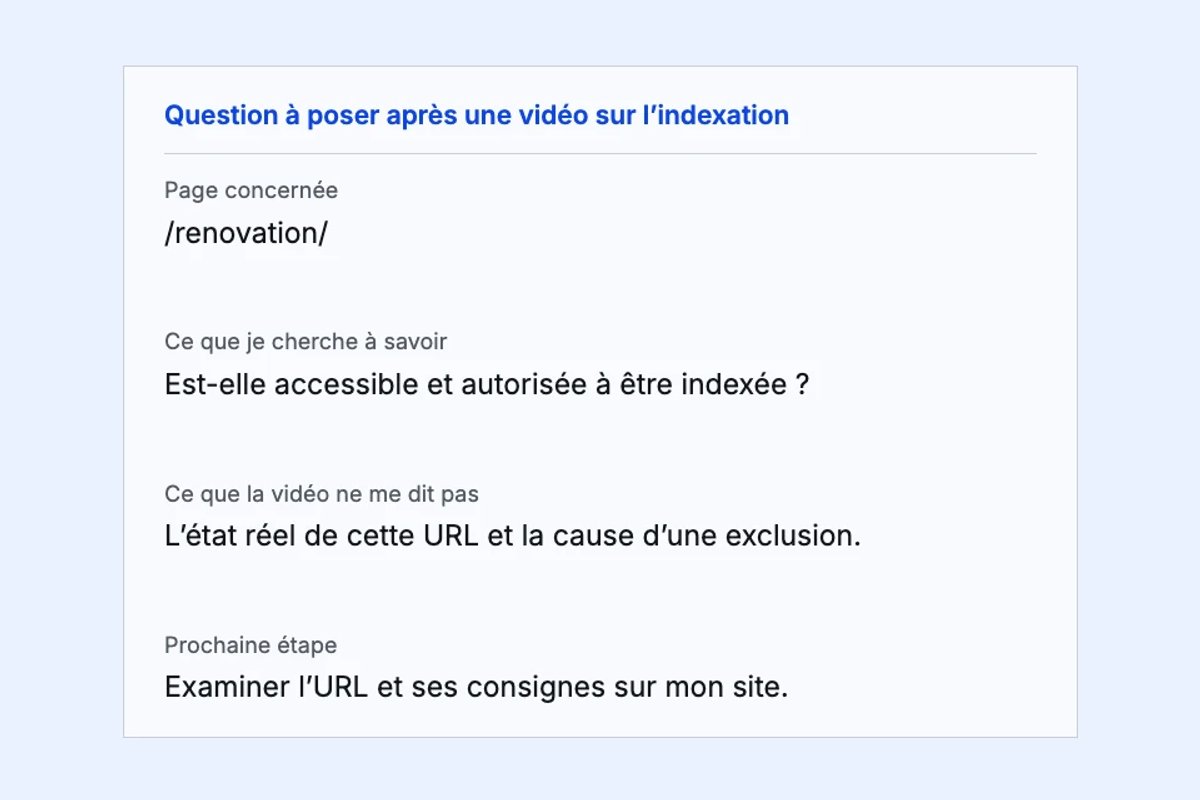 Exemple de question à préparer après une ressource pédagogique : quel est l’état réel de la page rénovation ?