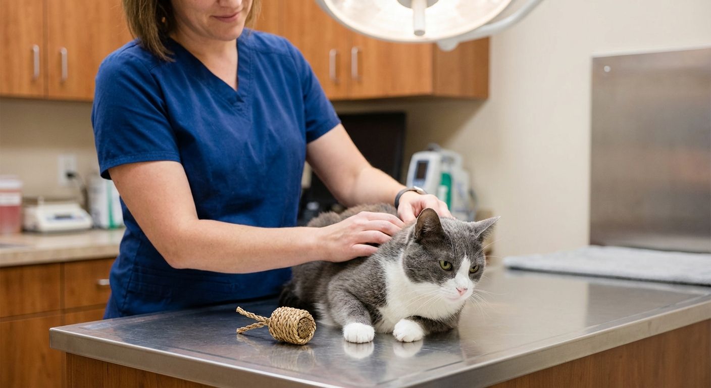 Katze beim Tierarzt mit Matatabi-Spielzeug