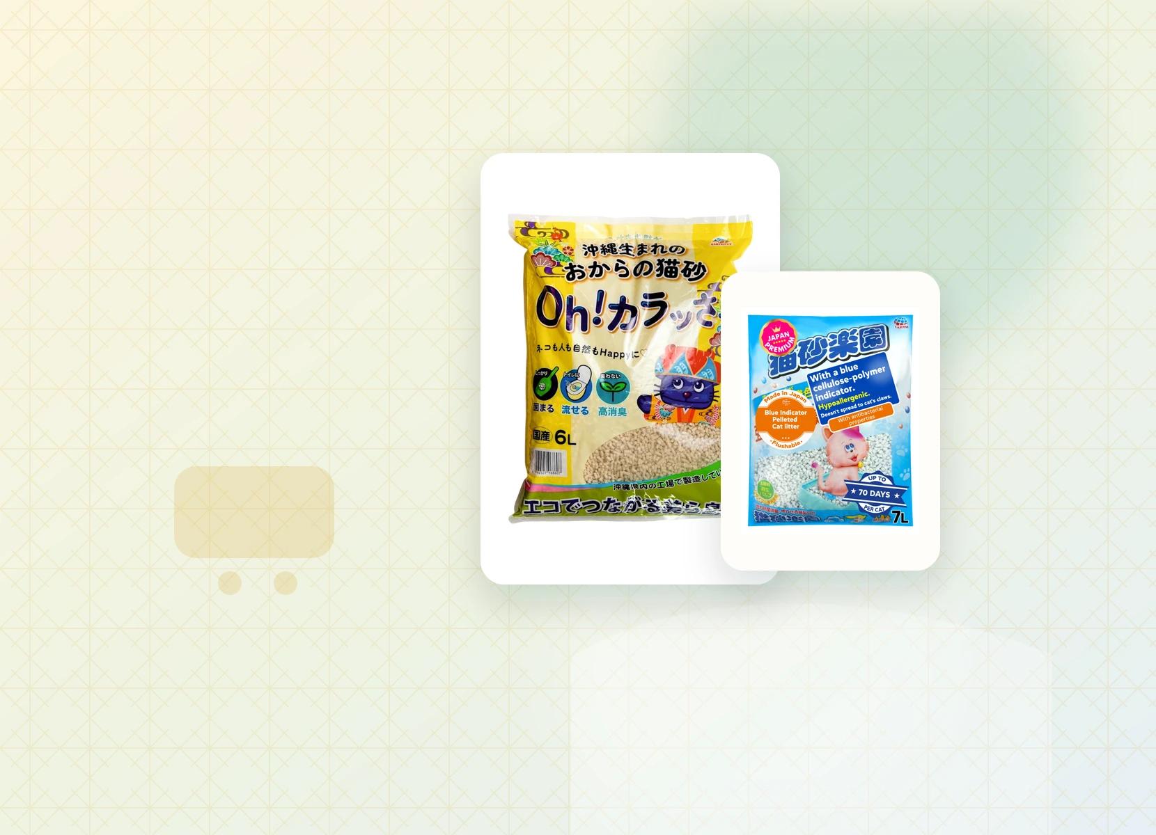 A calmer litter transition — Japan Premium Pet editorial product composition