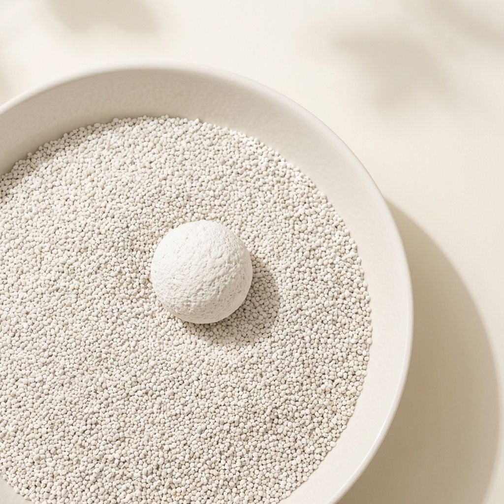 Cat litter in a zen bowl with soft natural light