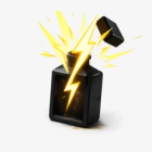 A black bottle with a yellow lightning bolt and sparkle effects