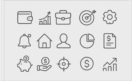 Business and finance icon set featuring 15 line-style icons