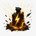 A dark container with orange/yellow energy or power effects radiating outward
