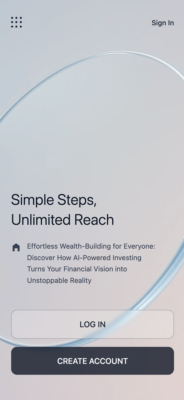Mobile app login screen with "Simple Steps, Unlimited Reach" headline