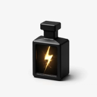 A black bottle with a yellow lightning bolt symbol