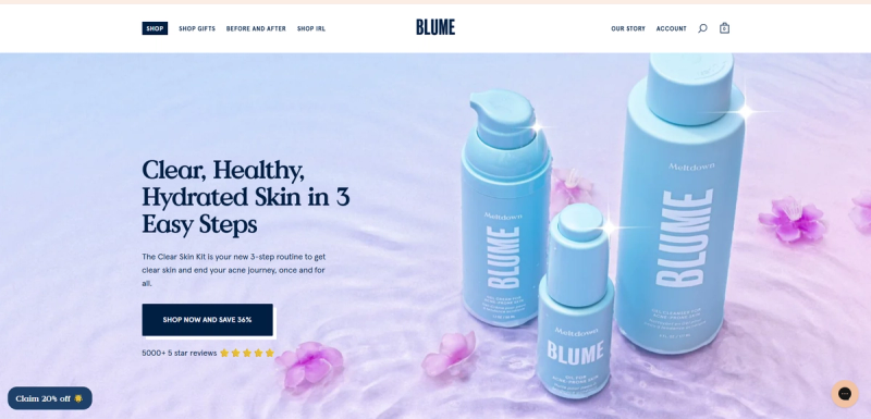 Blume Hero Image and products