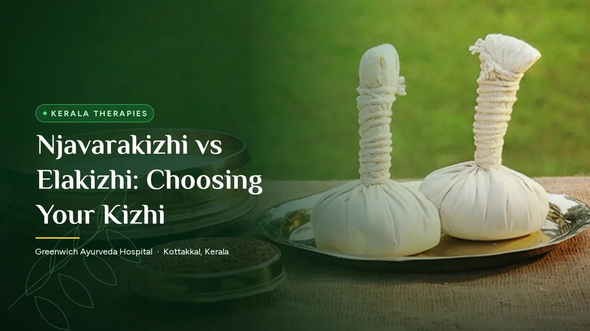 Njavarakizhi rice boluses and brass vessels prepared for Kizhi therapy at a Kerala Ayurveda hospital