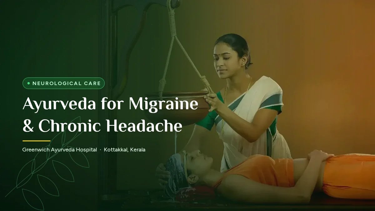 Shirodhara therapy used in Ayurvedic treatment for migraine and chronic headache at a Kerala Ayurveda hospital