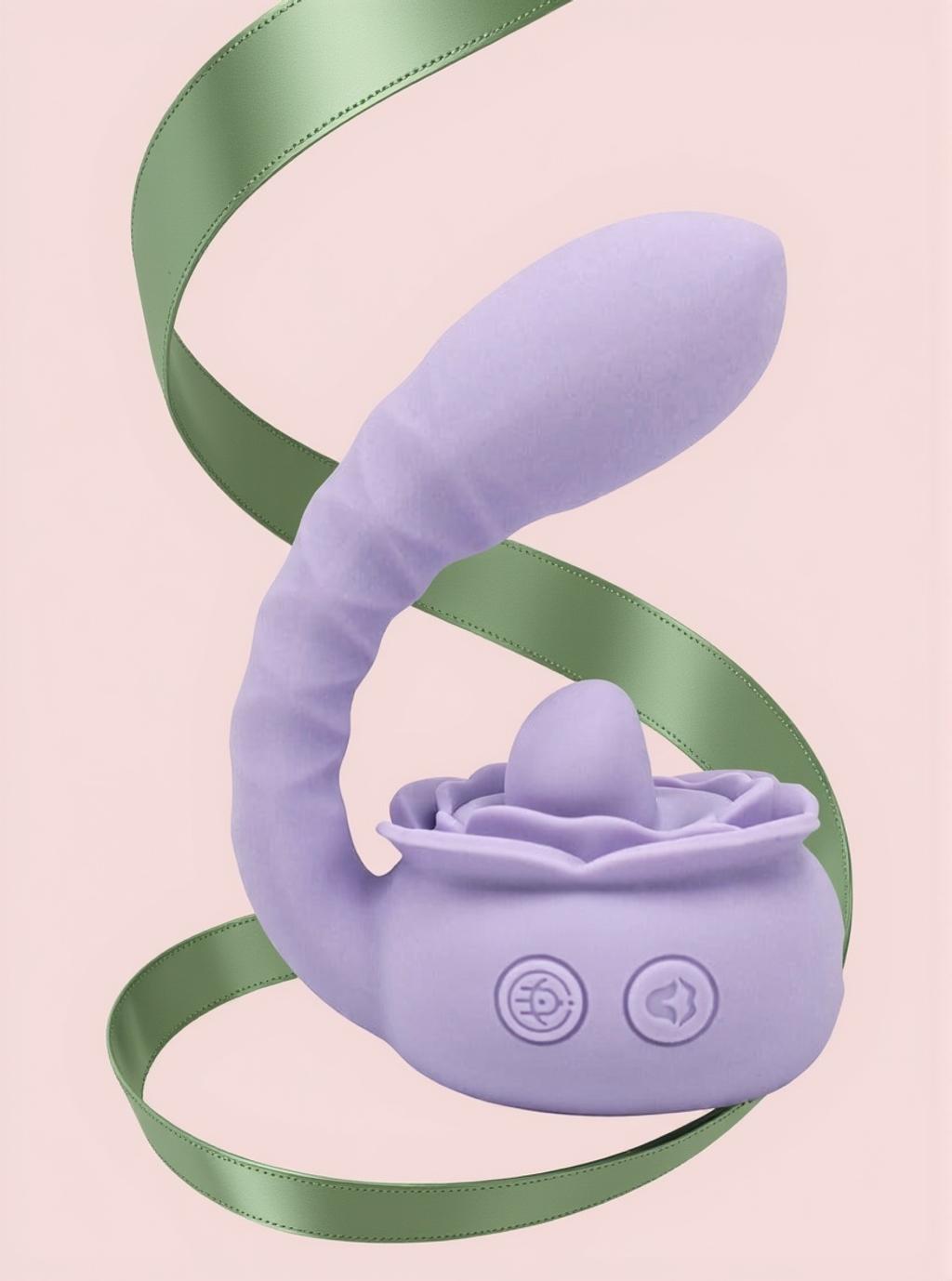 An abstract close crop of the newest arrival's soft lilac curves with a sweep of sage satin on a blush ground.