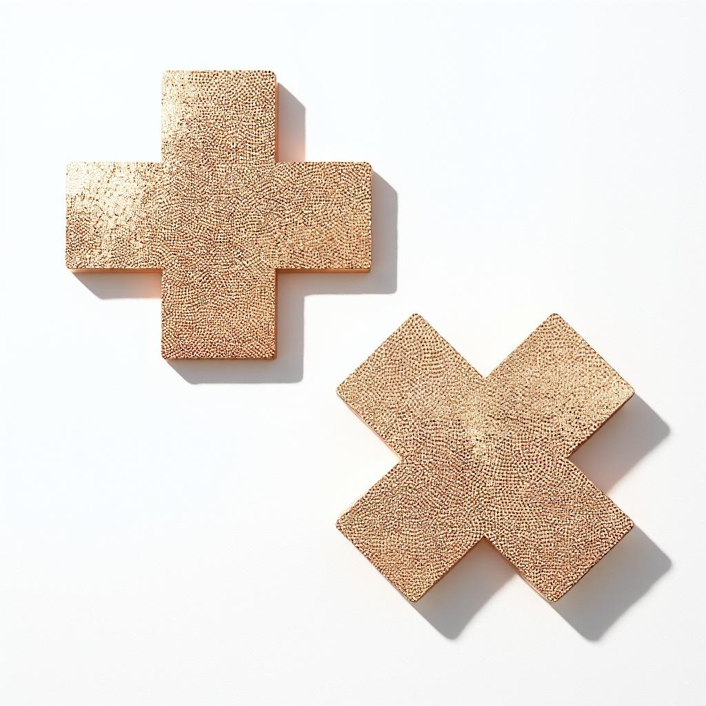 Rose gold cross nipple covers on a warm white ground