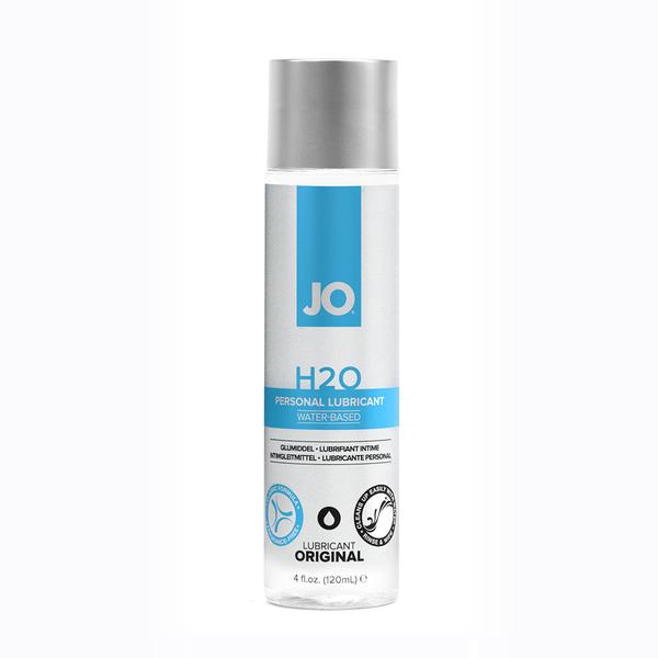 A bottle of JO H2O Original water-based personal lubricant, 4 fl oz, on a plain white background.
