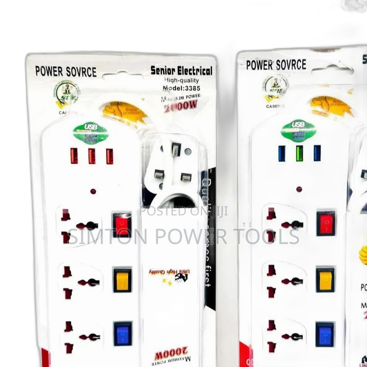 5-Way Extension Socket With Three USB Charging Ports and Individual