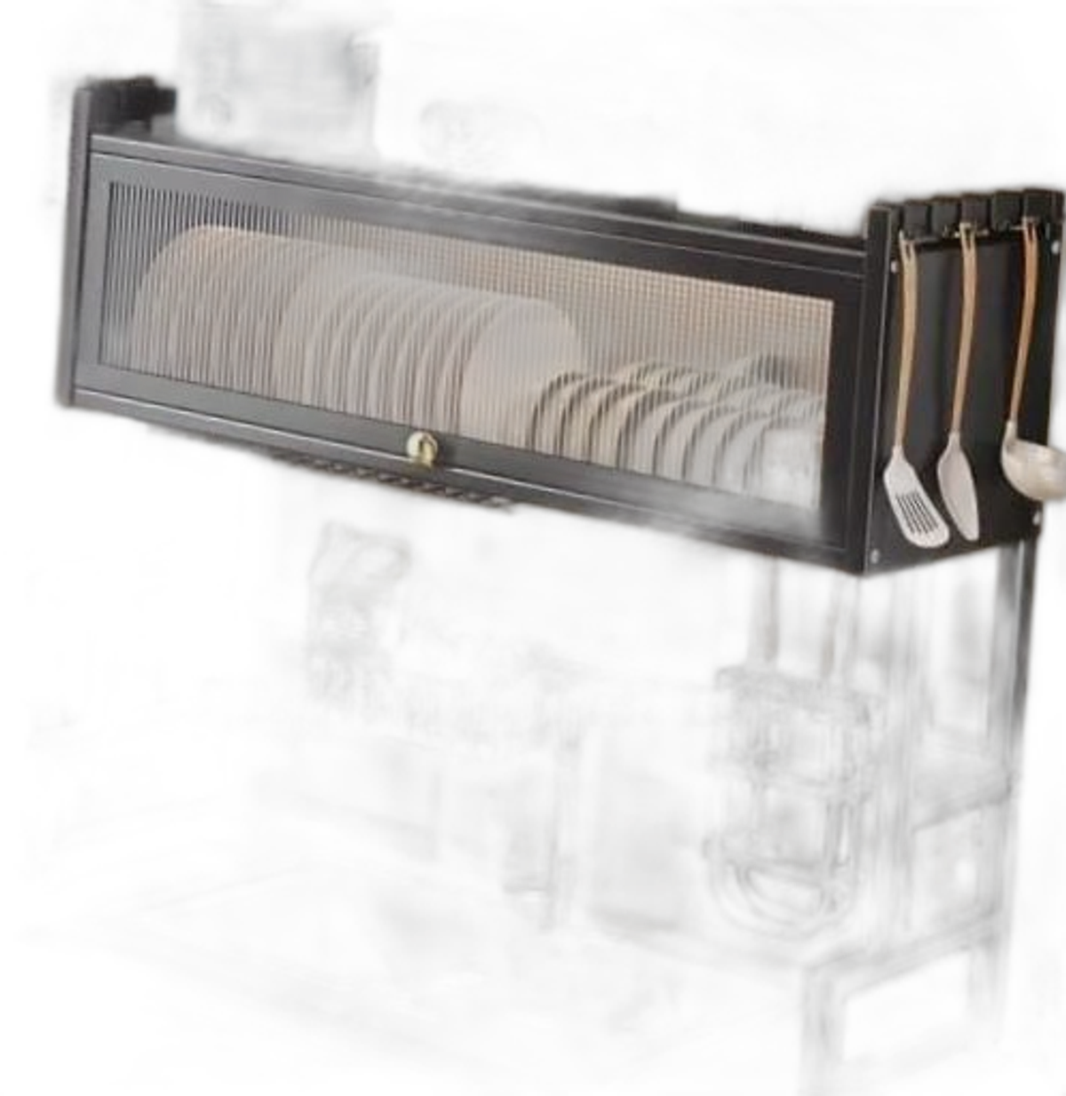 Over-the-Sink Dish Drying Rack With a Closable Cabinet Door,