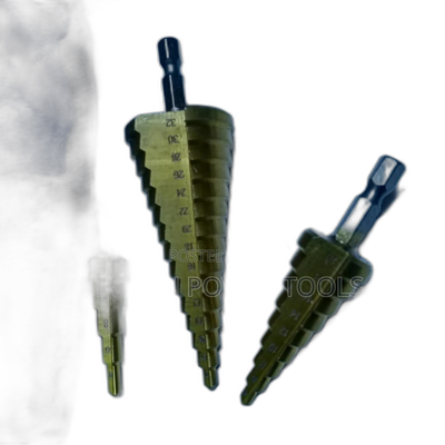 Titanium-Coated High-Speed Steel (HSS) Step Drill Bit.