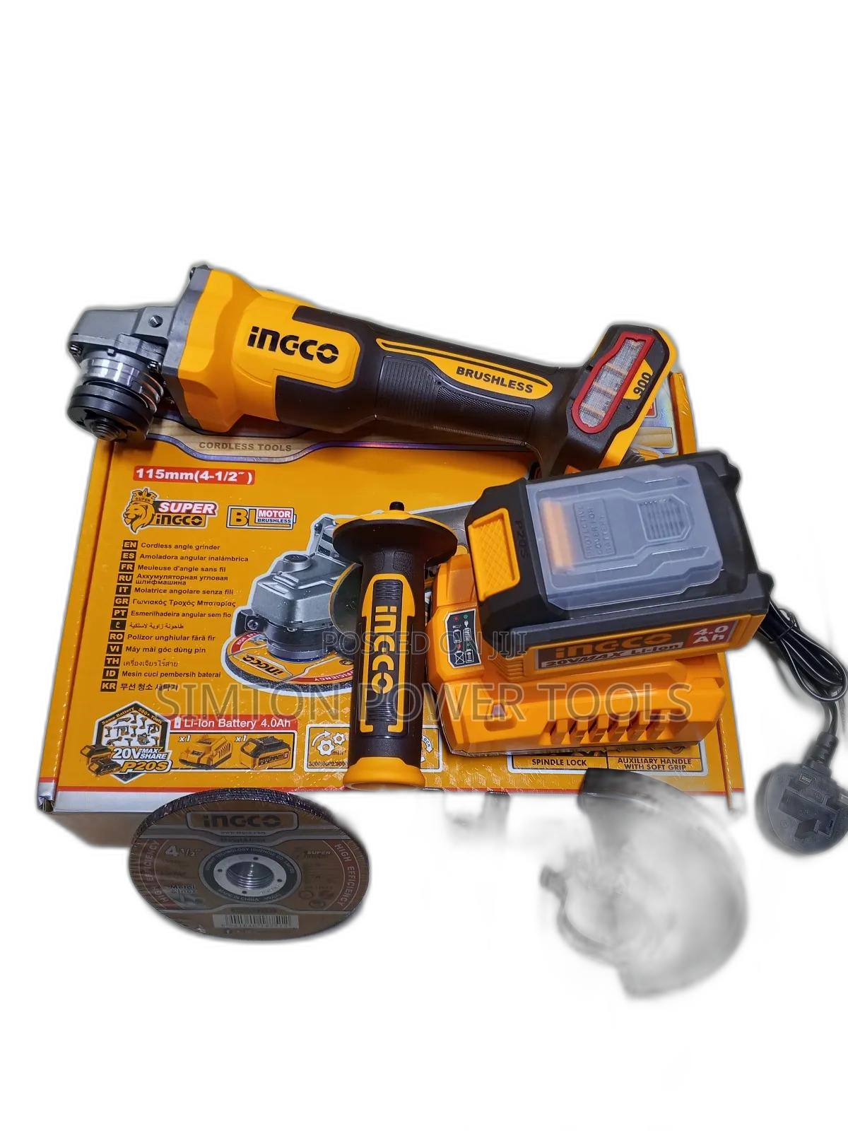 Cordless Ingco 20v Brushless Angle Grinder