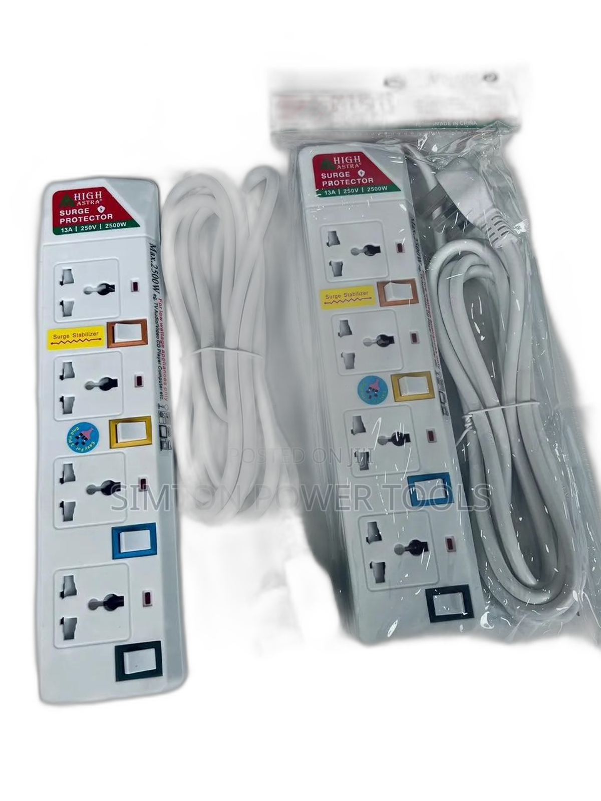 High Astra 4-Way Surge Protector Extension Sockets.