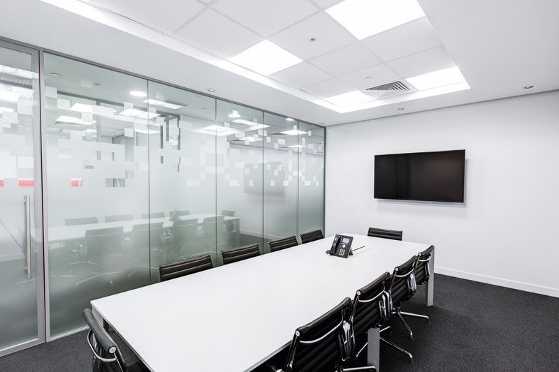 A meeting room with drop tiles