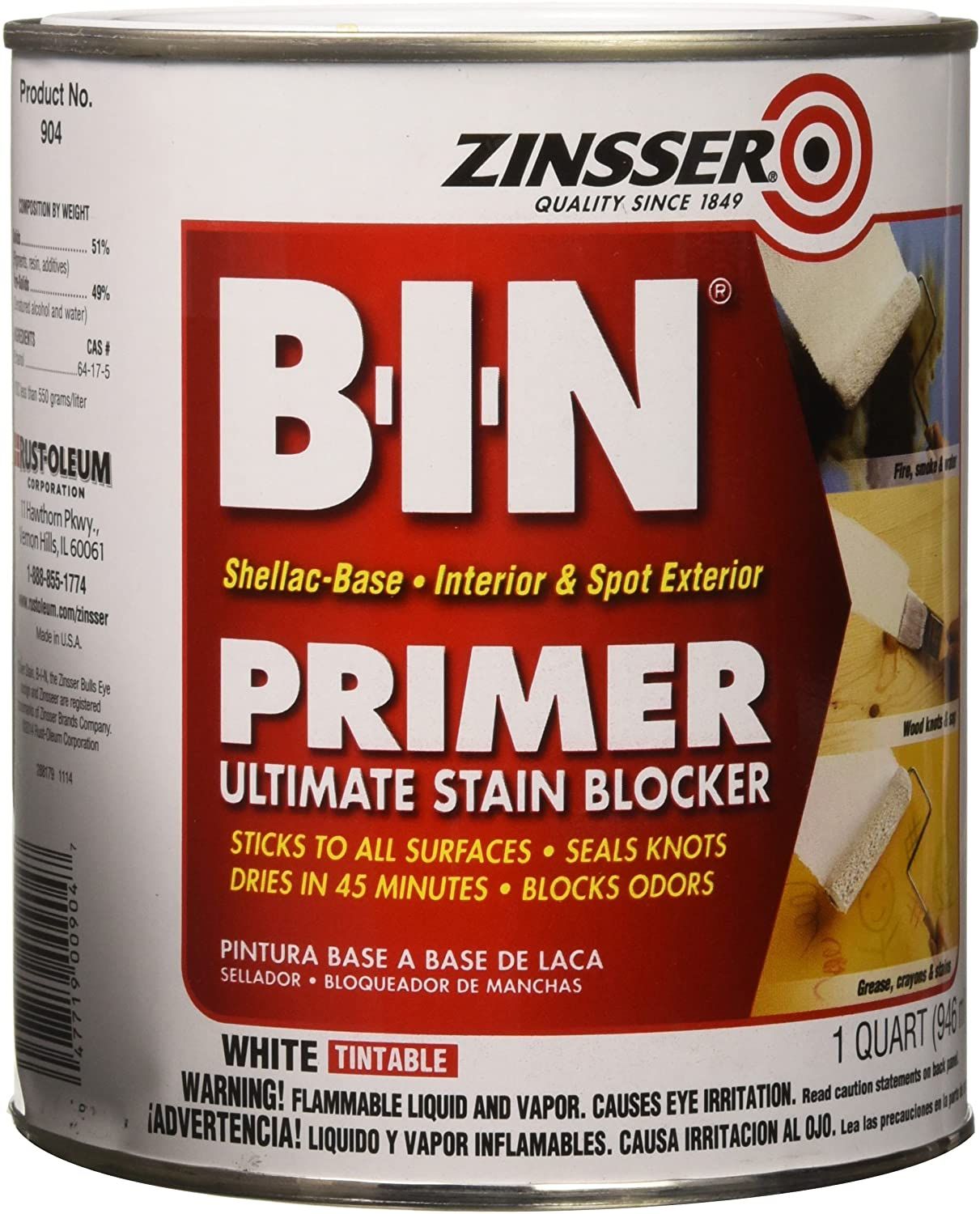Zinsser B-I-N Shellac-Base Primer 1 Quart Can