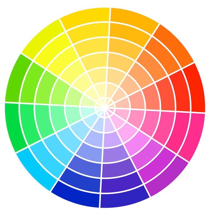 A circle with different colored sectors showing the relationship between colors