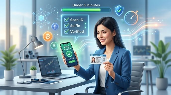 Screenshot of Krypto-KYC-Verifizierung in unter 3 Minuten abschließen