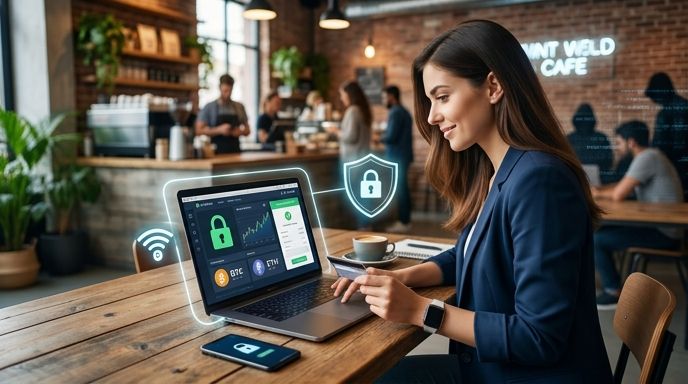 Screenshot of Kryptowährungen im öffentlichen WLAN sicher kaufen