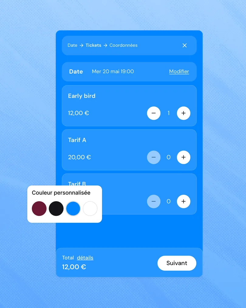PassPass checkout: ticket selection and custom brand colour
