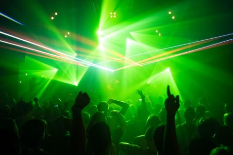 Club night under green lasers