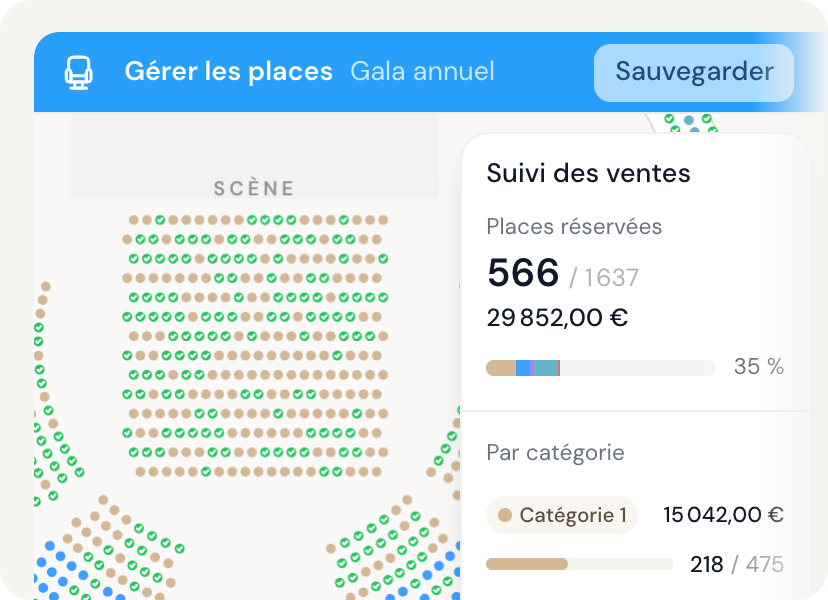 Plan de salle côté organisateur : gestion des places et suivi des ventes