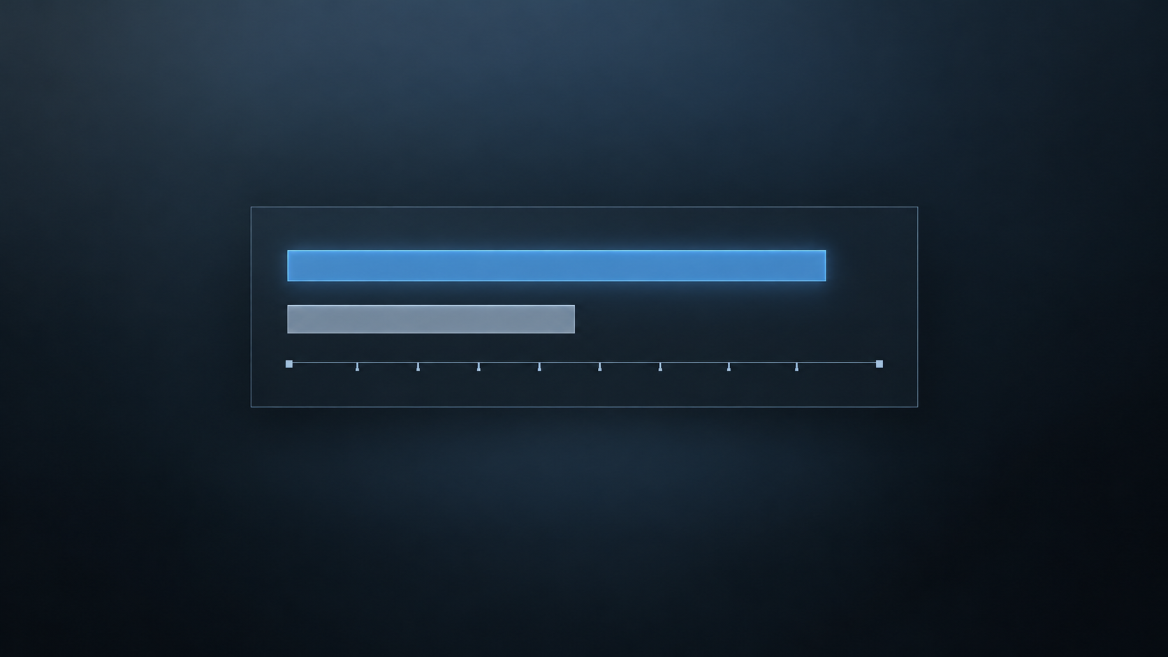 Two stacked timeline bars, one steel blue for billable client work and one grey for internal work, on a dark dashboard background