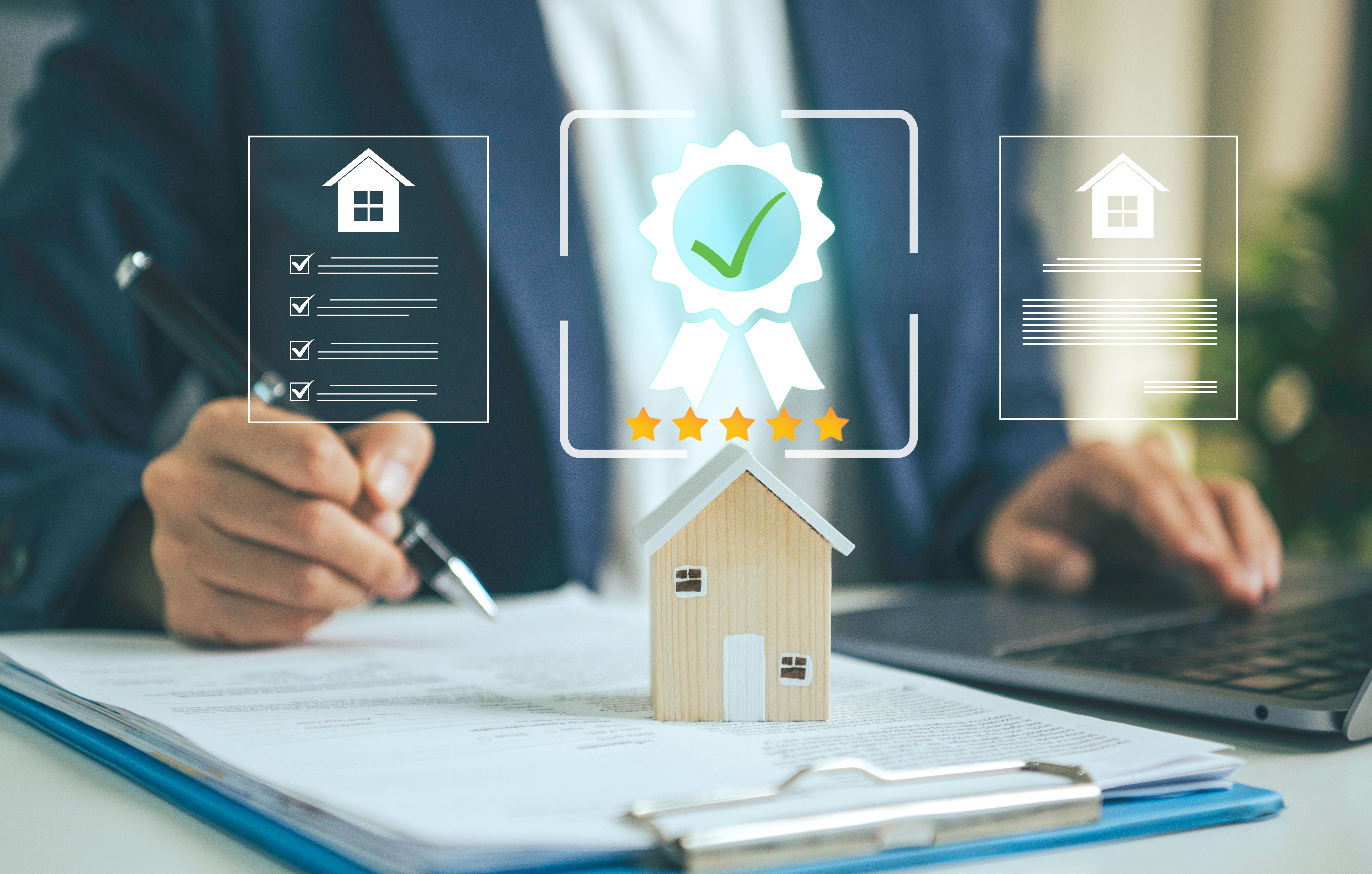 Landlord reviewing rental property compliance documents and certificates, representing gas safety, EICR, EPC and landlord compliance checks.