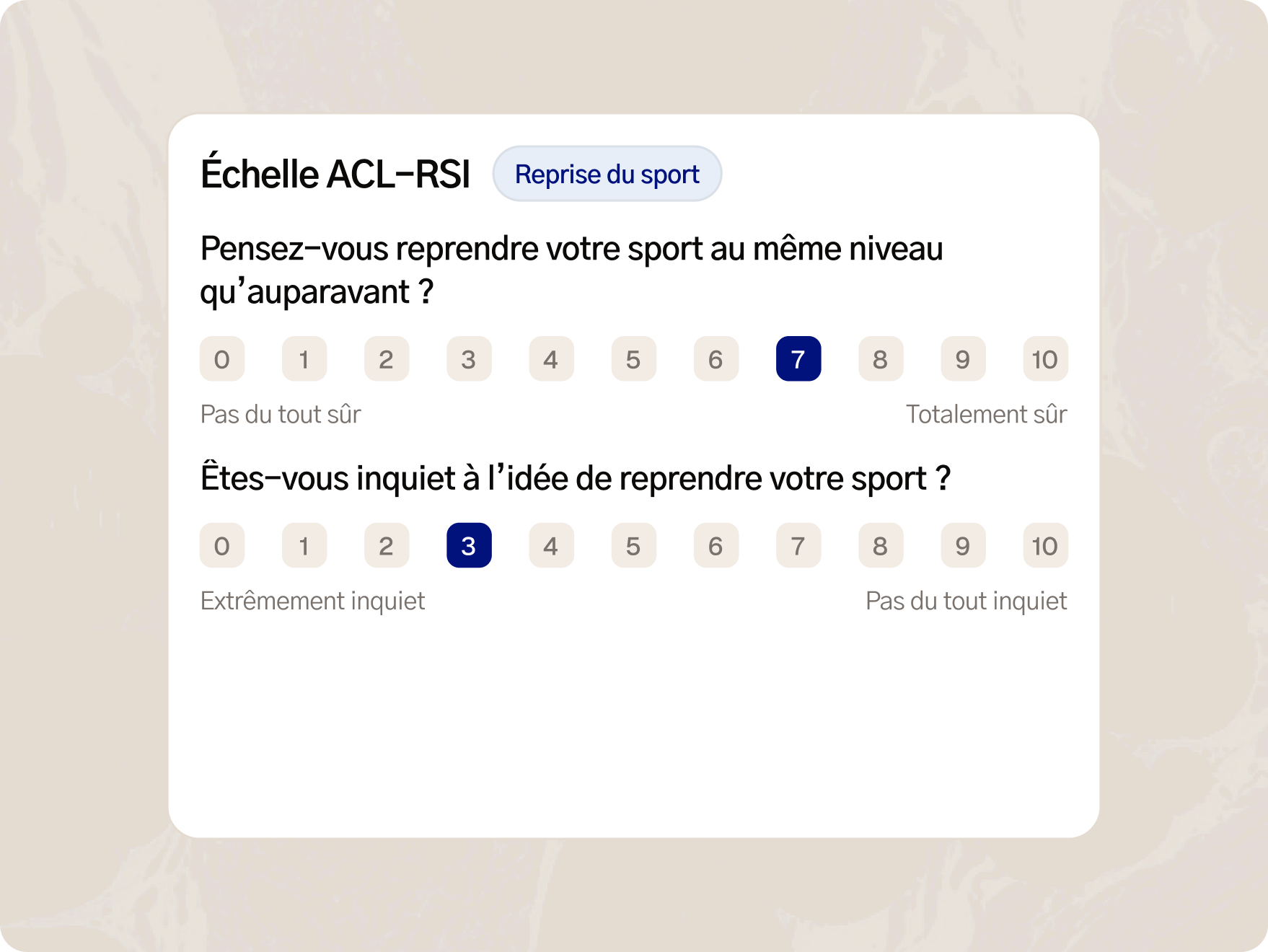 Écran d'une échelle dans l'application Fullphysio