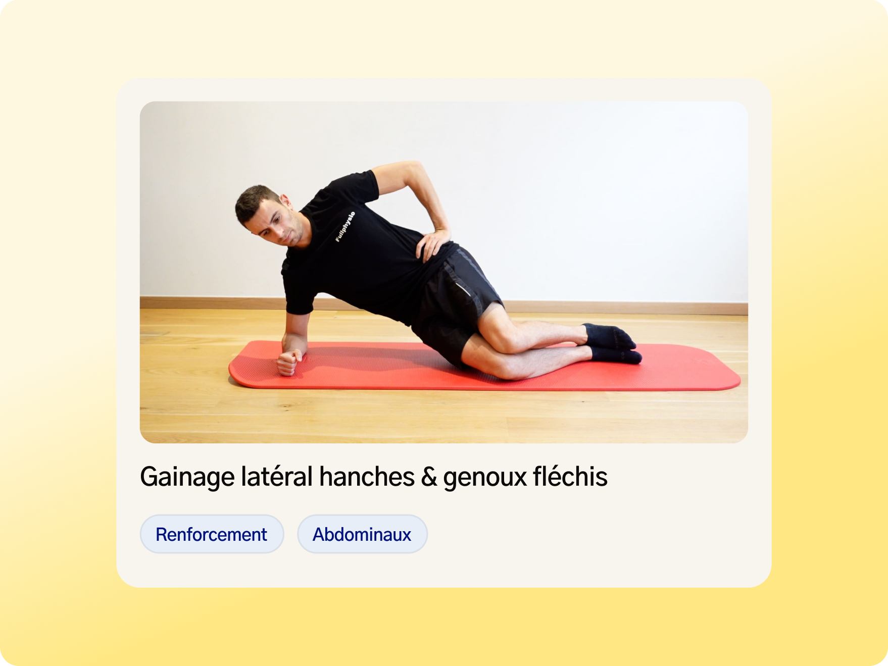 Écran d'un exercice dans l'application Fullphysio