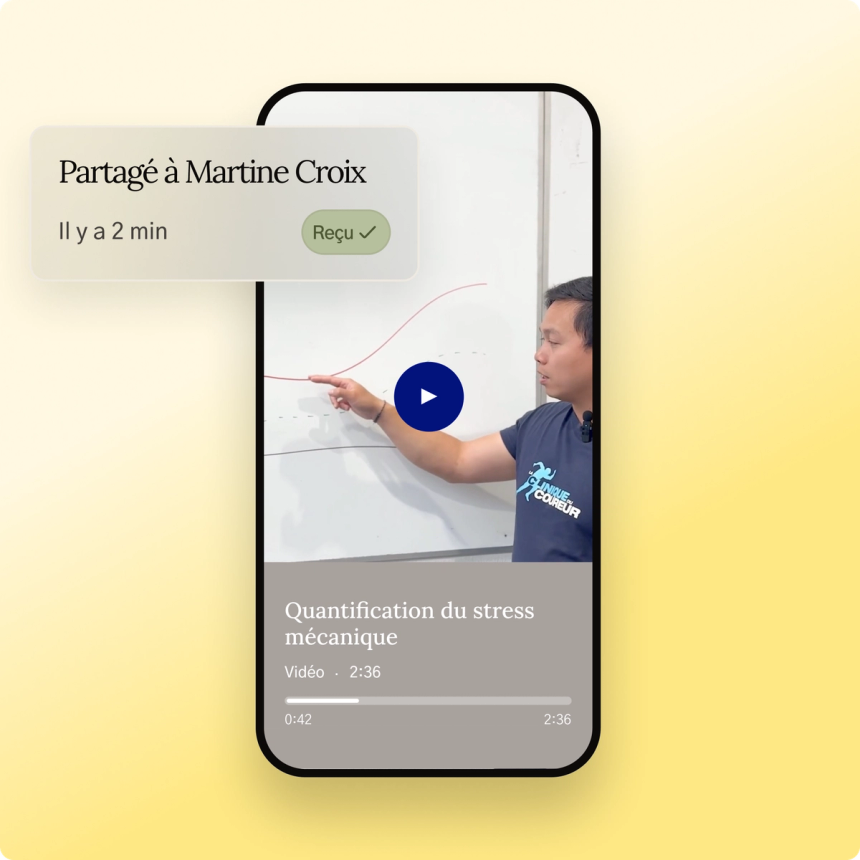 Écran de partage d'éducation en santé dans l'application Fullphysio