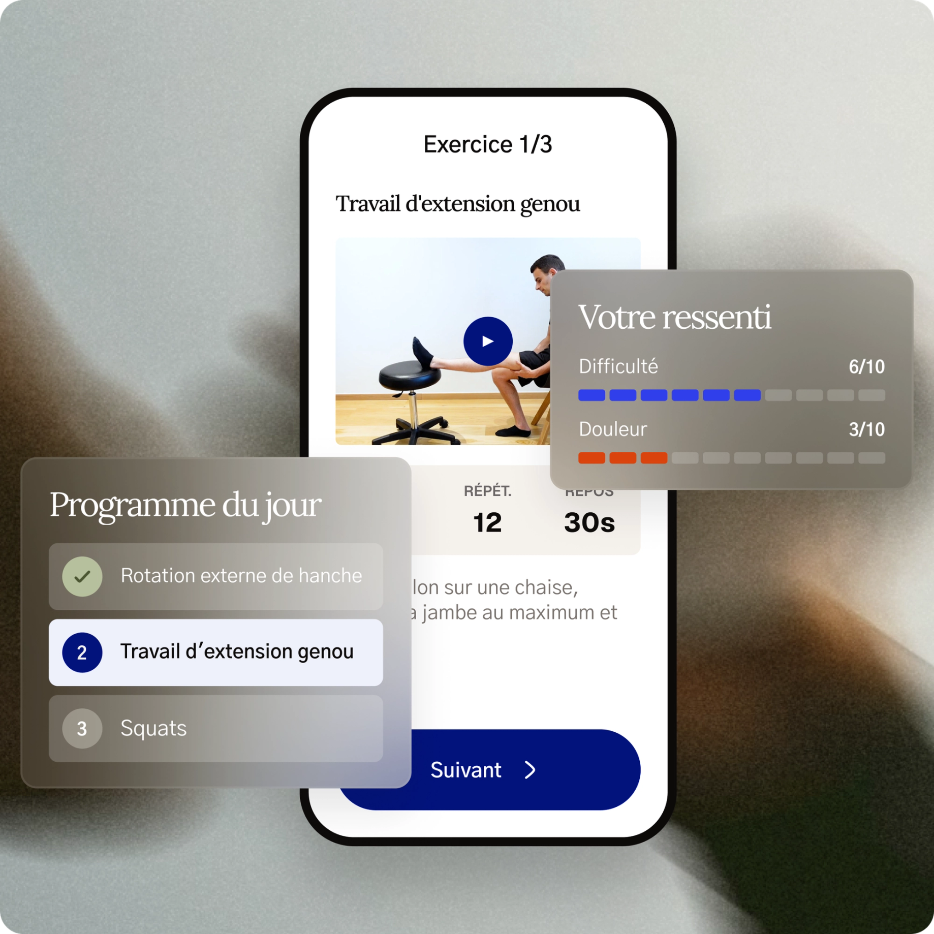 Écran de l'application patient Fullphysio