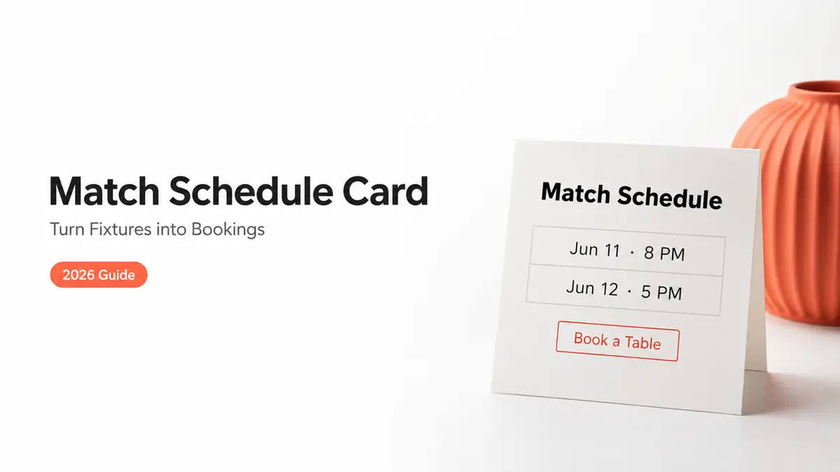 A physical world cup match schedule card on a white table to help turn football fixtures into restaurant bookings.