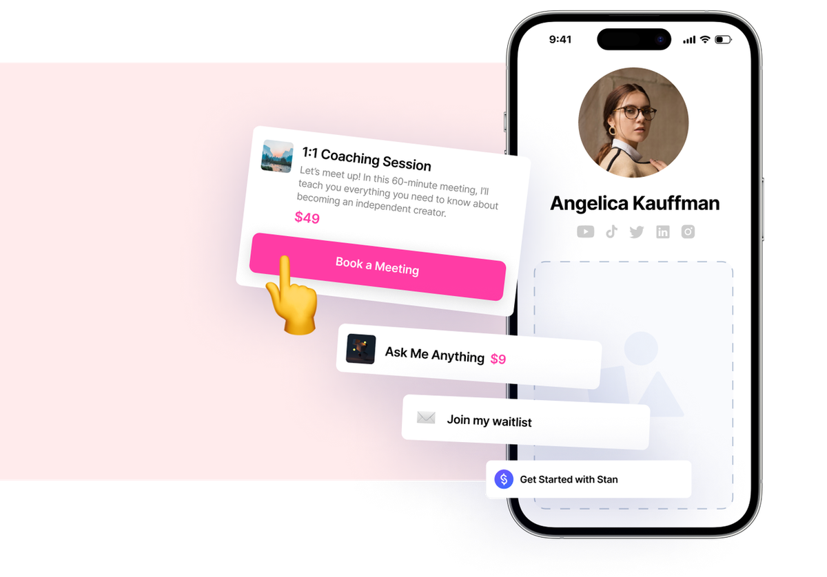 A mobile interface showcasing digital coaching bookings, a key feature in the Stan Store vs Shopify debate.
